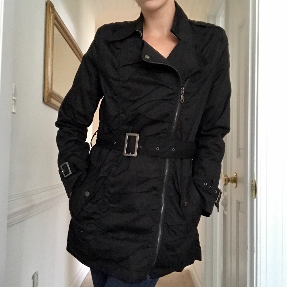 Belted Black Fashion Trench Coat by Papillon Small